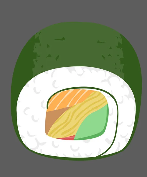 Rouleau Sushi Sushi Japonais Style Alimentaire Saumon Concombre Omelette Algue — Image vectorielle