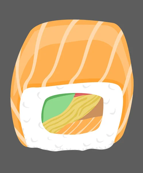 Rollo Sushi Rollo Salmón Sushi Estilo Comida Japonesa Salmón Pepino — Vector de stock