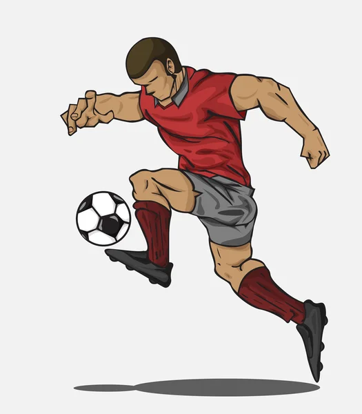 Ilustración vectorial Jugador de fútbol pateando la pelota — Vector de stock