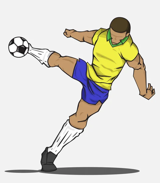 Ilustración vectorial Jugador de fútbol pateando la pelota — Vector de stock