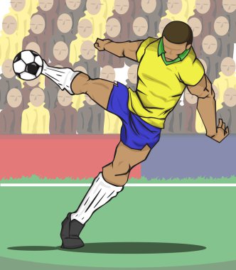 Topu tekmeleme vektör çizim futbolcu
