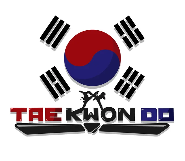 Skapa Taekwondo text grafik med flagga Korea bakgrund — Stock vektor
