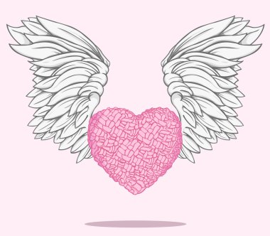 Sevgililer günü. Oluşturulan kalp kanatları var. Vektör tasarımı