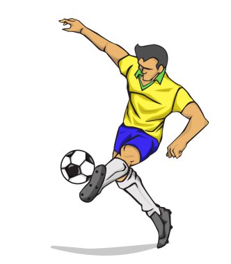 Topu tekmeleme vektör çizim futbolcu