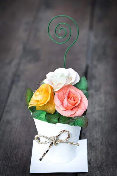 Bouquet of paper rose in vase,vintage style — Stock Photo, Image