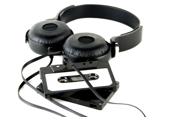 Headphones with compact cassette — Stock Photo, Image