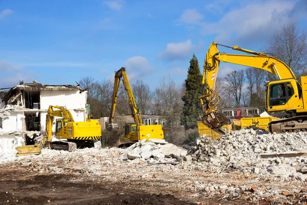 Žlutá demolice jeřáby — Stock fotografie