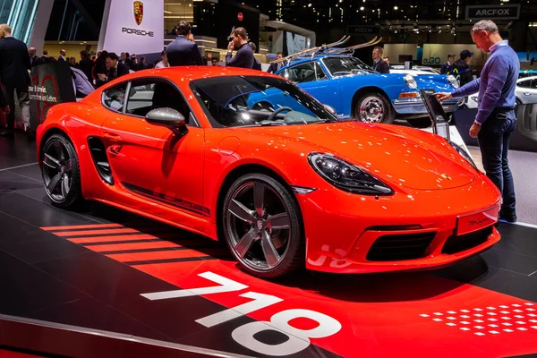 718 Porsch 718 Cayman 제네바 모터쇼의 제89 스포츠 자동차이다 제네바 — 스톡 사진