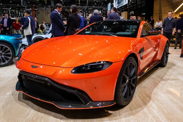 Спортивный Автомобиль Aston Martin Vantage Женевском Международном Автосалоне Женева Швейцария — стоковое фото