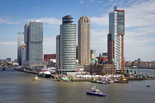 Blick Auf Das Hochhaus Der Stadt Rotterdam Und Die Erasmusbrücke — Stockfoto