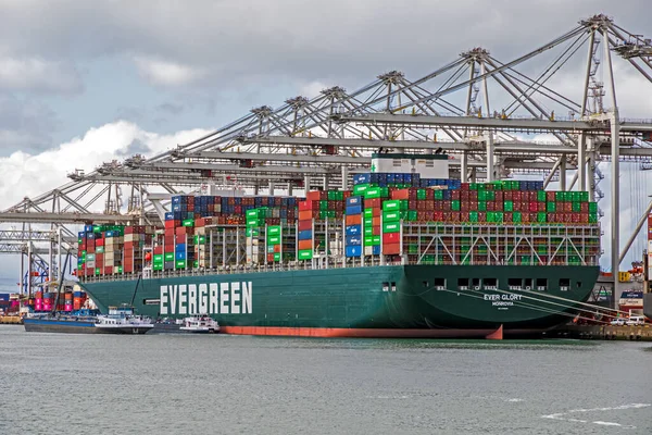 Navio Contentor Evergreen Atracado Terminal Contentores Ect Porto Roterdão Setembro — Fotografia de Stock