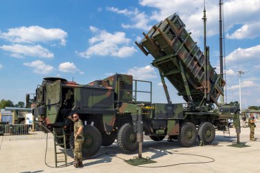 German army military mobile MIM-104 Patriot surface-to-air missile SAM system. Germany - June 9, 2018 clipart