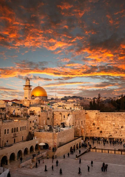 イスラエル エルサレムの神殿の丘 岩のドーム 嘆きの壁 — ストック写真