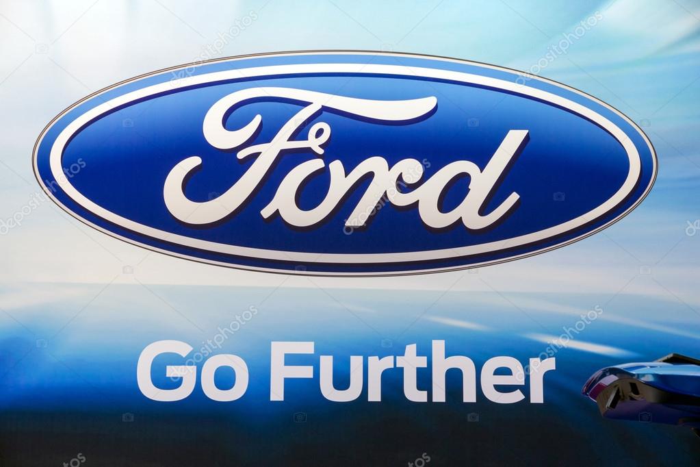 AMSTERDAM - APRIL 16, 2015: Large Ford logo sign at the AutoRAI 2015