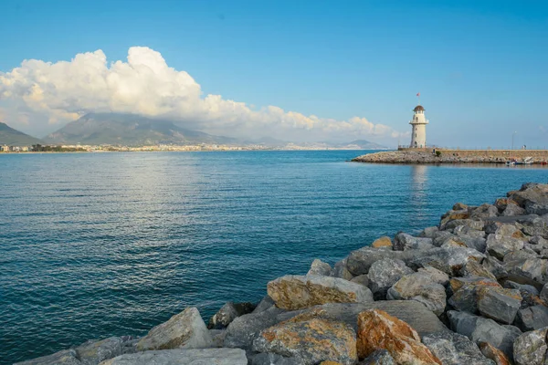 港口灯塔 土耳其地中海海岸 阿拉亚 — 图库照片