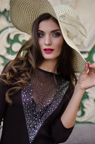 Brunette in hat — Stock Photo, Image