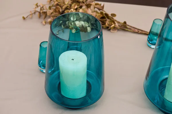 Candles in blue glasses — Stock Photo, Image