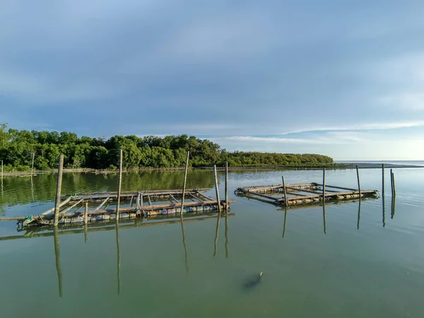 Vue Panoramique Sur Paysage Marin Scène Kelong Bois Sur Mer — Photo