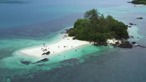 Zdjęcia Dronów Lotu Ptaka Ludów Tropikalnej Wysepce Drzewami Kamienistymi Białymi — Wideo stockowe