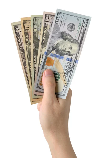 Dollarscheine in der Hand halten. isoliert auf weißem Hintergrund. Clip — Stockfoto