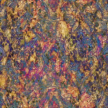 Geometrik damaske grunge desenli kusursuz desen