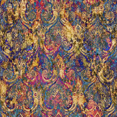 Geometrik damaske grunge desenli kusursuz desen