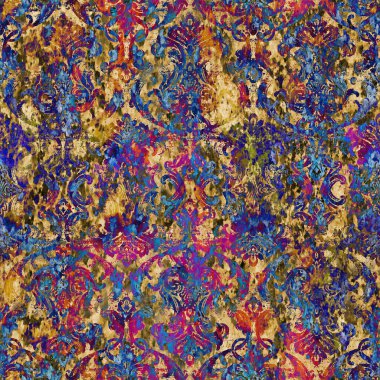 Geometrik damaske grunge desenli kusursuz desen