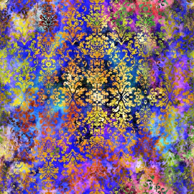 Geometrik damaske grunge desenli kusursuz desen