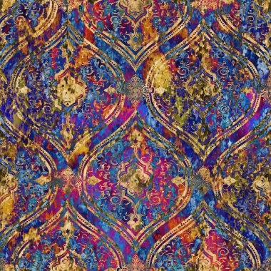 Geometrik damaske grunge desenli kusursuz desen