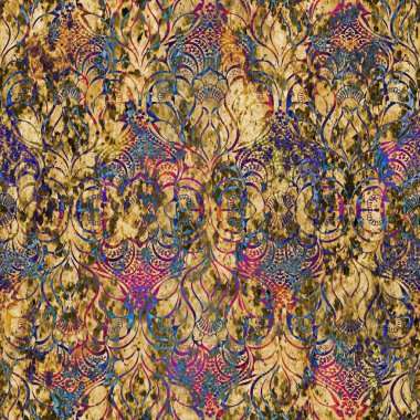 Geometrik damaske grunge desenli kusursuz desen