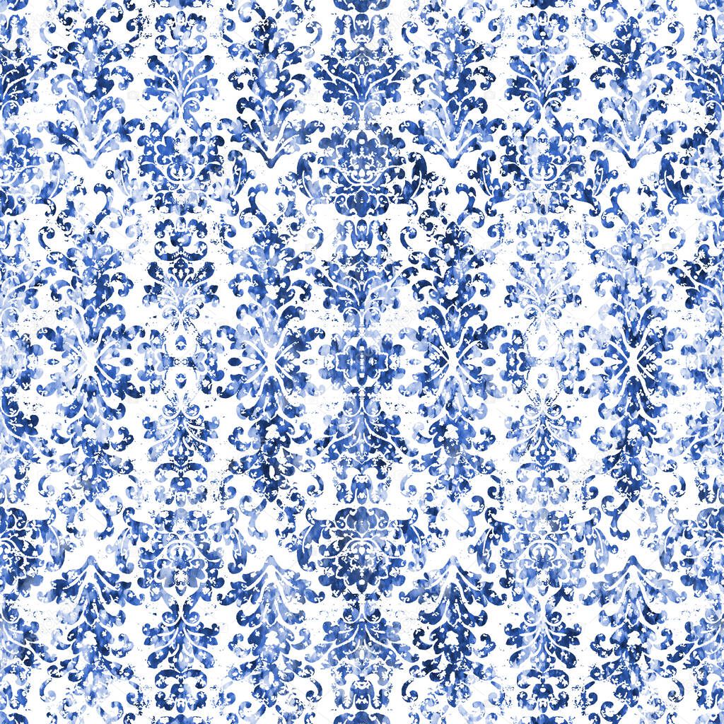 Geometric damask seamless pattern with grunge texture