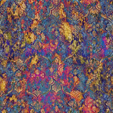 Geometrik damaske grunge desenli kusursuz desen