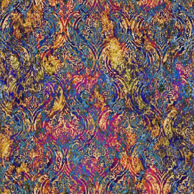 Geometrik damaske grunge desenli kusursuz desen