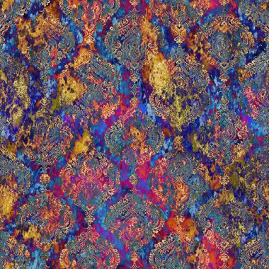 Geometrik damaske grunge desenli kusursuz desen