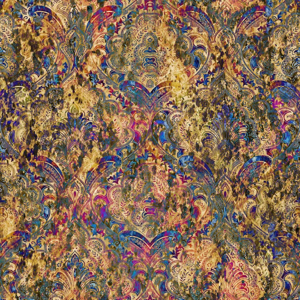 Geometrikus Damaszt Zökkenőmentes Minta Grunge Textúrával — Stock Fotó