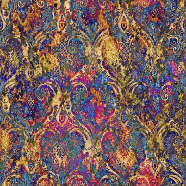 Geometrik damaske grunge desenli kusursuz desen