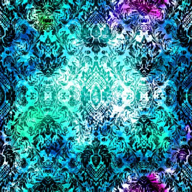 Geometrik damaske grunge desenli kusursuz desen