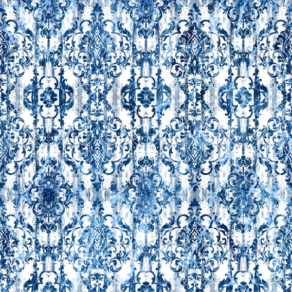 Geometrische Damast Naadloos Patroon Met Grunge Textuur — Stockfoto