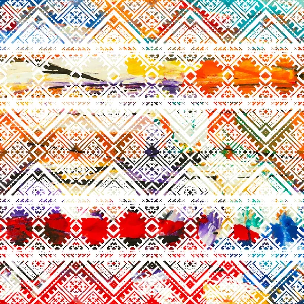 Geometrický Kilim Ikat Vzor Grunge Texturou — Stock fotografie