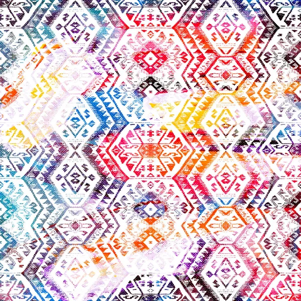 Geometrický Kilim Ikat Vzor Grunge Texturou — Stock fotografie