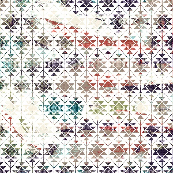 Geometrische Kelim Ikat Patroon Met Grunge Textuur — Stockfoto