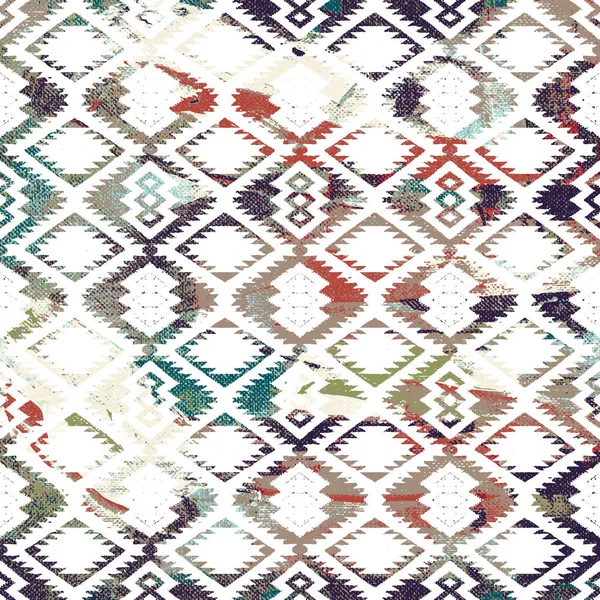 Patrón Kilim Ikat Geométrico Con Textura Grunge —  Fotos de Stock