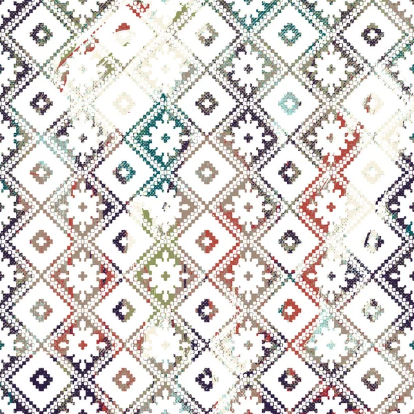 Geometrický Kilim Ikat Vzor Grunge Texturou — Stock fotografie