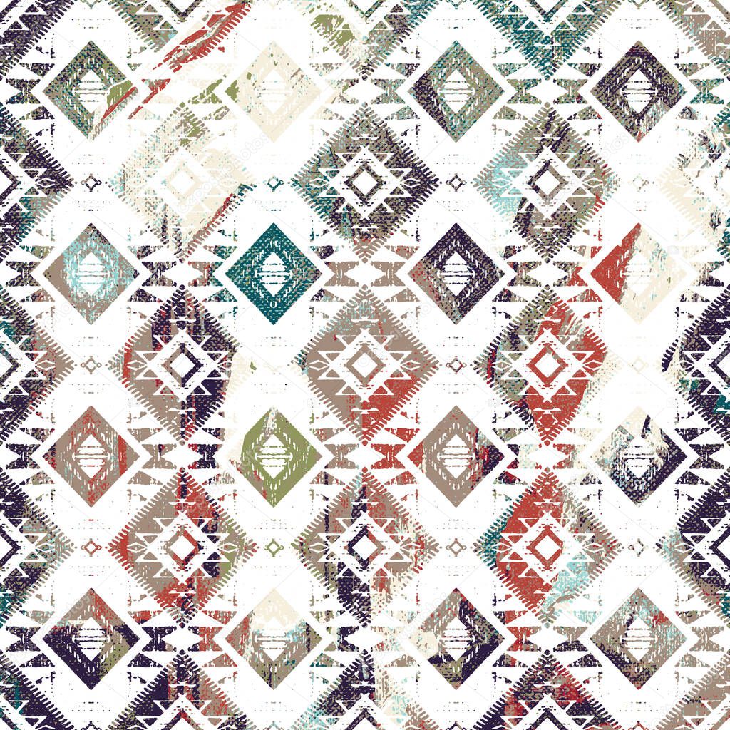 Geometric kilim ikat pattern with grunge texture