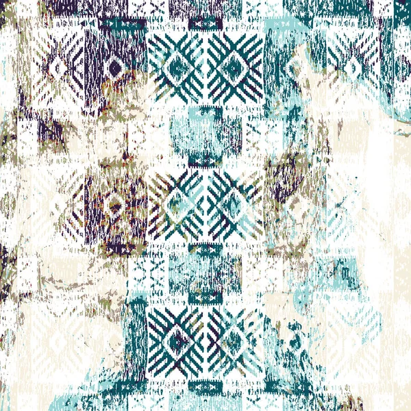 Geometrikus Kemence Ikat Minta Grunge Textúrával — Stock Fotó