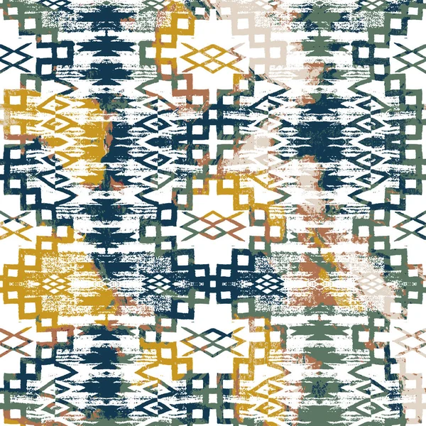 Geometrikus Kemence Ikat Minta Grunge Textúrával — Stock Fotó