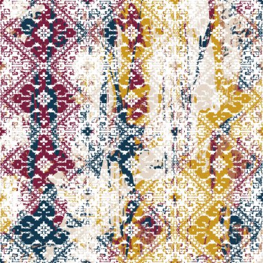 Grunge desenli Geometrik kilim ikat deseni
