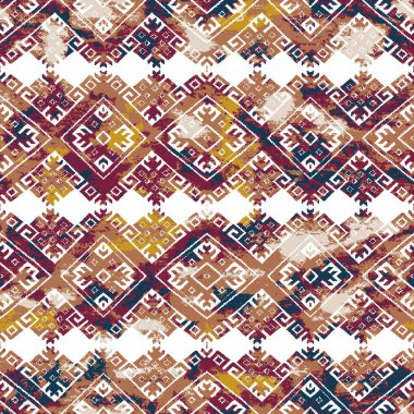 Geometric kilim ikat pattern with grunge texture clipart