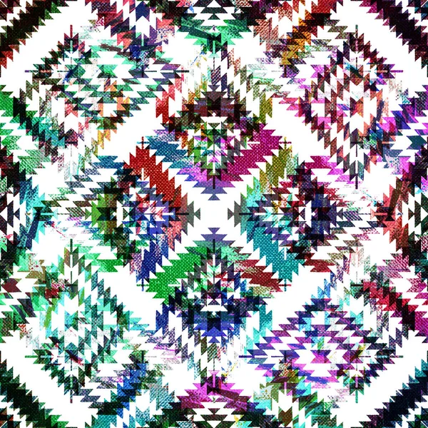 Geometryczny Okrągły Wzór Kilim Ikat Teksturą Grunge — Zdjęcie stockowe