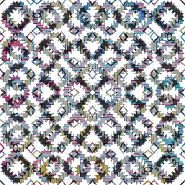 Geometryczny Okrągły Wzór Kilim Ikat Teksturą Grunge — Zdjęcie stockowe